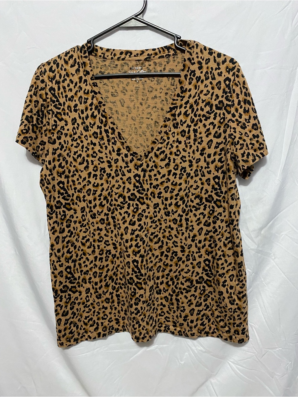 J. Crew Leopard V-Neck Short Sleeve Top - Brown & Black
